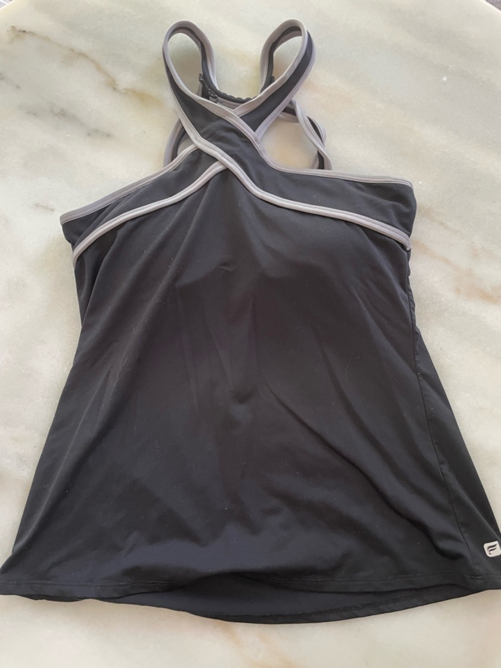 Fabletics Women’s Black Athletic Tank with Light Gray Trim size S